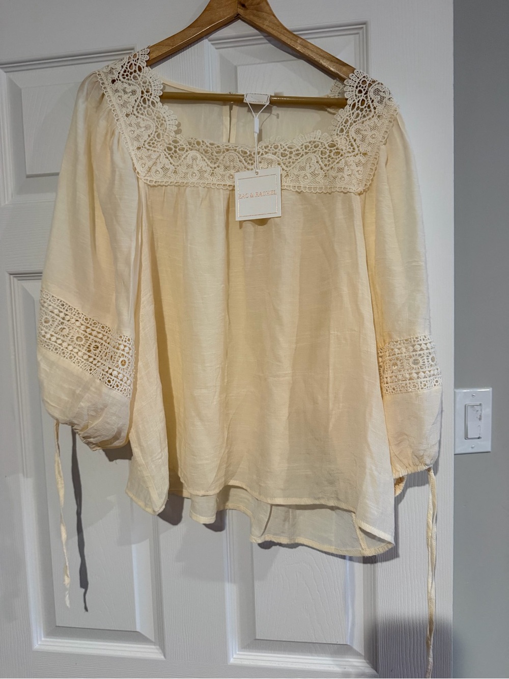 Lace-Trim Peasant Blouse - Cream